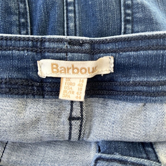 Barbour‎ Women’s Sz 10 Maddison Dark Wash Button Denim Skirt Pockets Stretch - Picture 5 of 8